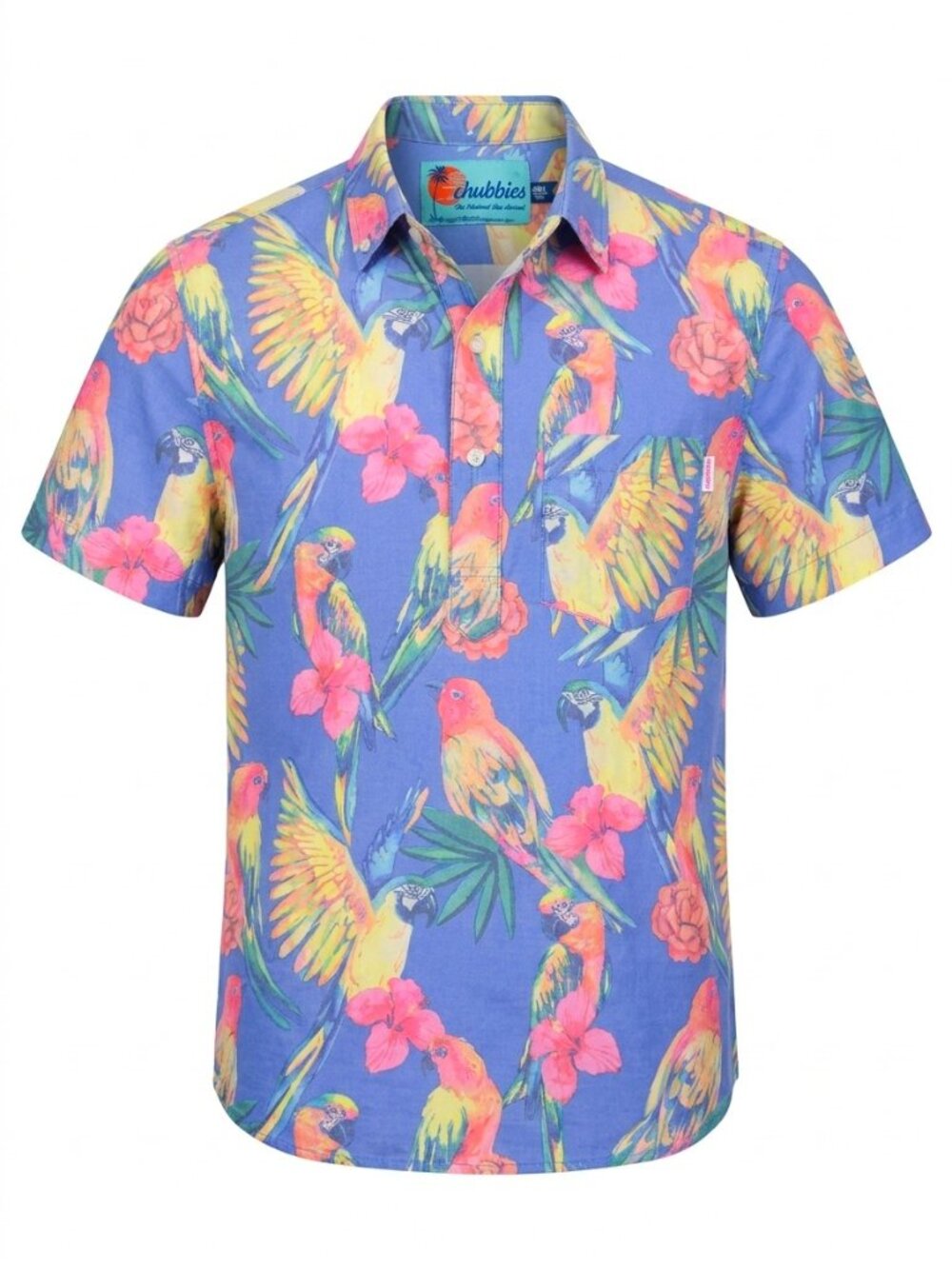 Chubbies The Nutter Stay Fly Popover Shirt | Tropical Parrot Print Blue | S